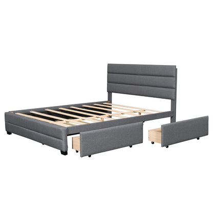 Eira Queen Size Upholstered Platform Bed with Trundle - Grey