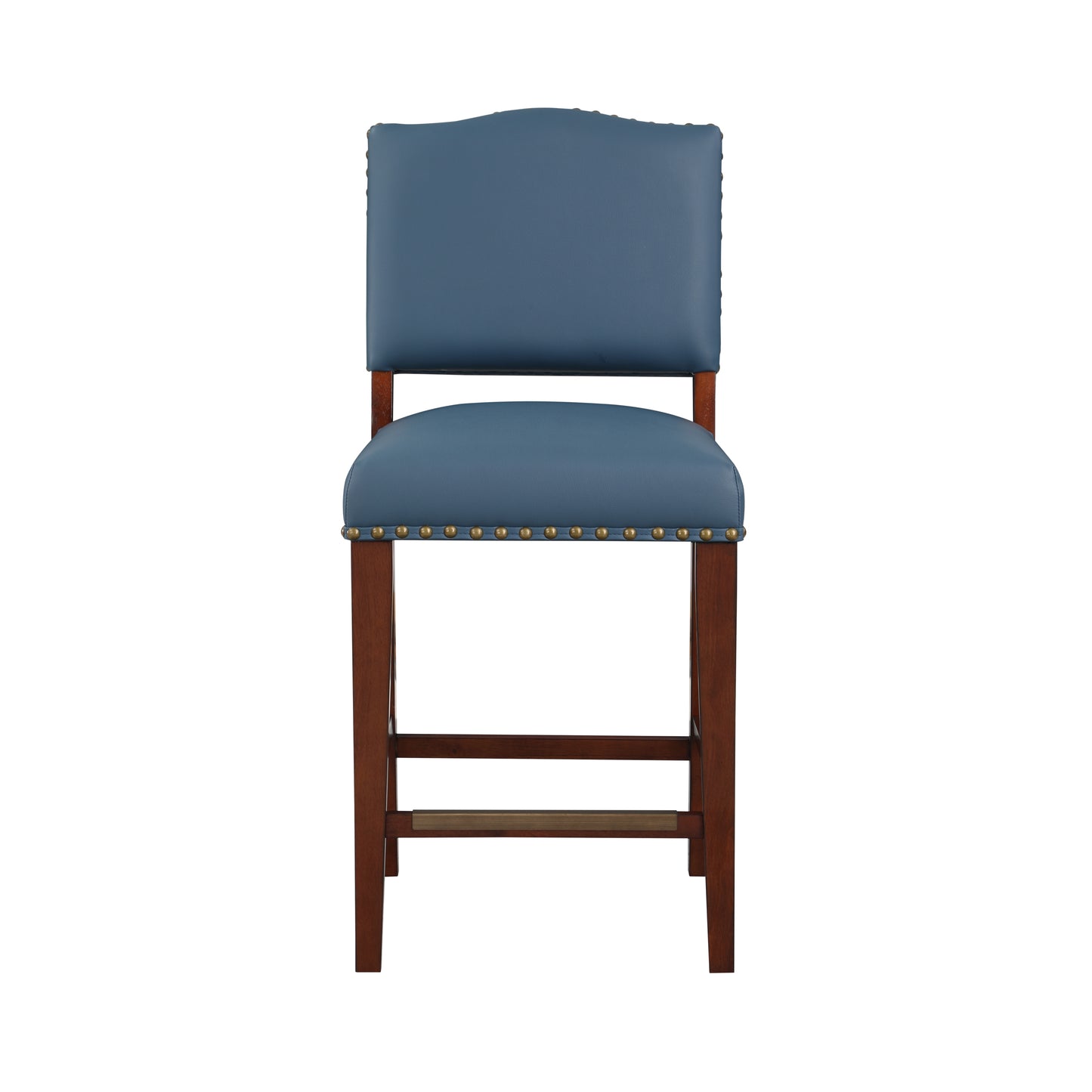 Blue Leather Nailhead Counter Stool