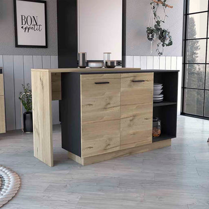 Sicilia Kitchen Island  Three Shelves  -Black + Oak