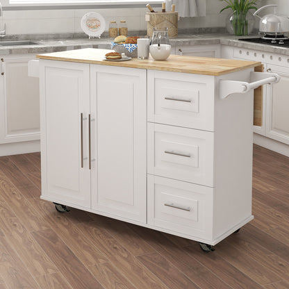 Artisan Kitchen Island with Solid Wood Table Top - White