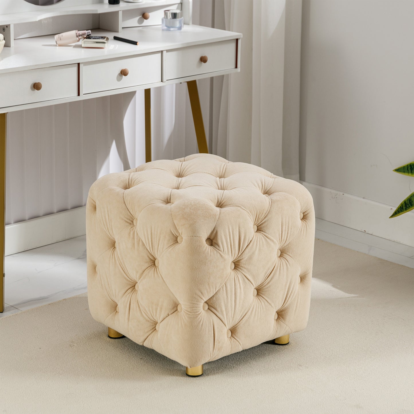 Velvet Upholstered Vanity Seat - Beige