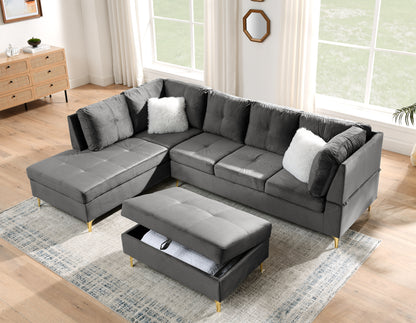 Lenavo Velvet Sectional Sofa - Gray