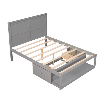 Wave Twin Size Platform Bed Frame - Gray