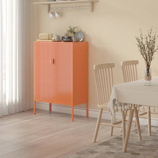 Metal Storage Locker Tall Cabinet Ventilated Sideboard  - Orange