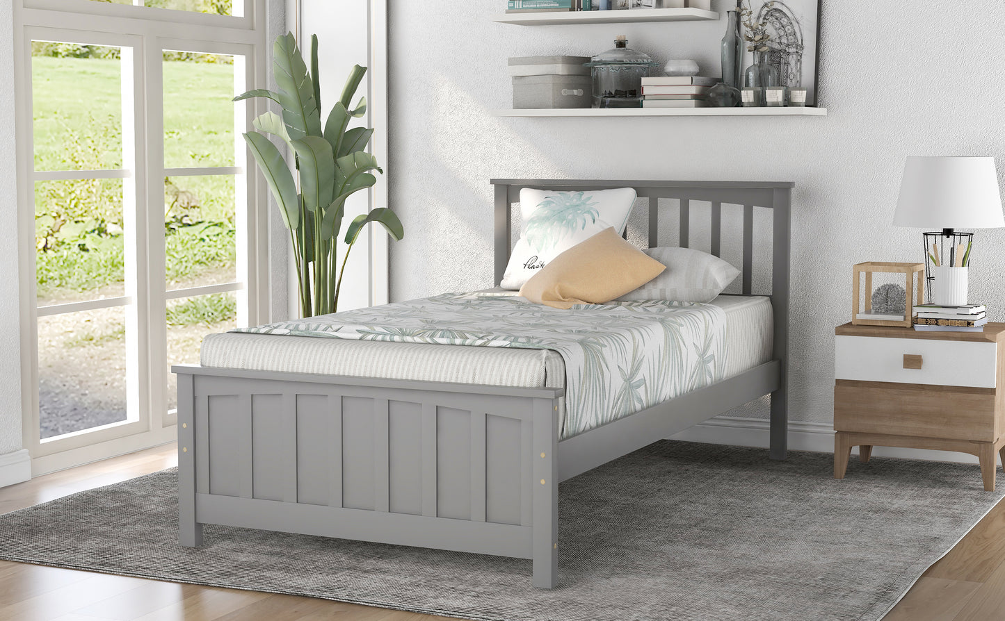 Gray Wood Twin Wood Platform Bed