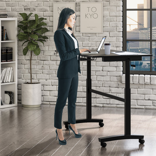 Atlantic Sit Stand Desk with Casters (Height Adjustable) with side crank   -  Black