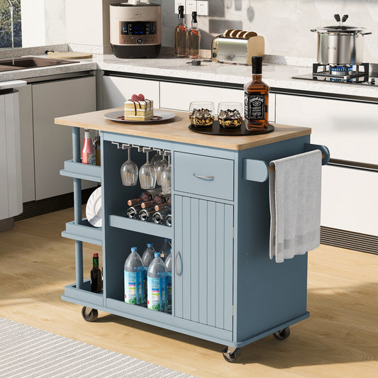 Elara Multipurpose Kitchen Cart Cabinet with Side Storage - Gray Blue