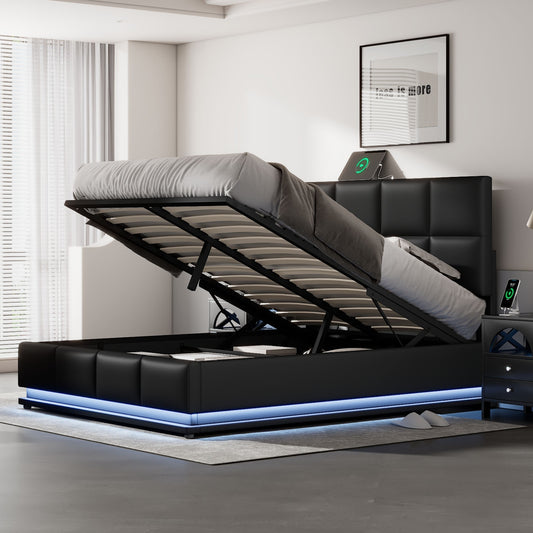 Lino Full Size PU Storage Bed w Hydraulic System - Black