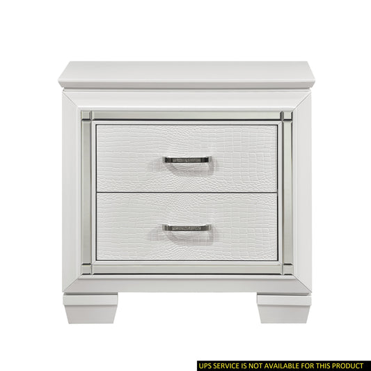 Ken Faux Alligator Embossed Textured Nightstand - White