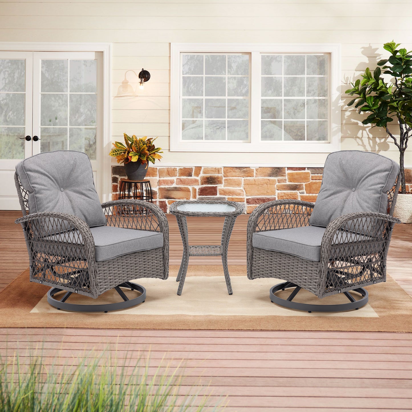 Tompkins 3 Pc Outdoor Swivel Rocker Patio Chairs - Gray