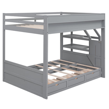 Graywood Convertible Bunk Bed with Storage Staircase and Bedside Table