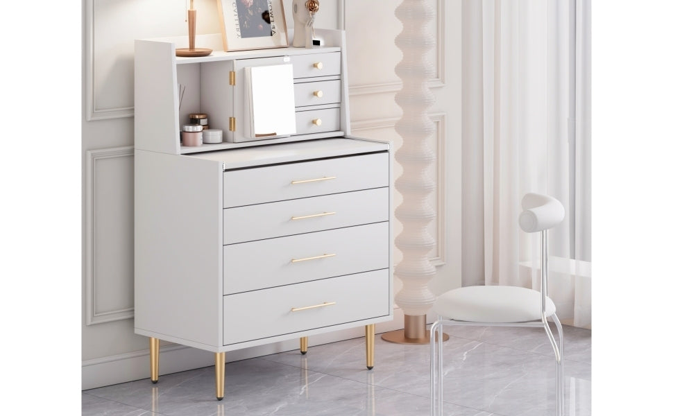 Elegance White Vanity Set with Mirror and Retractable Table