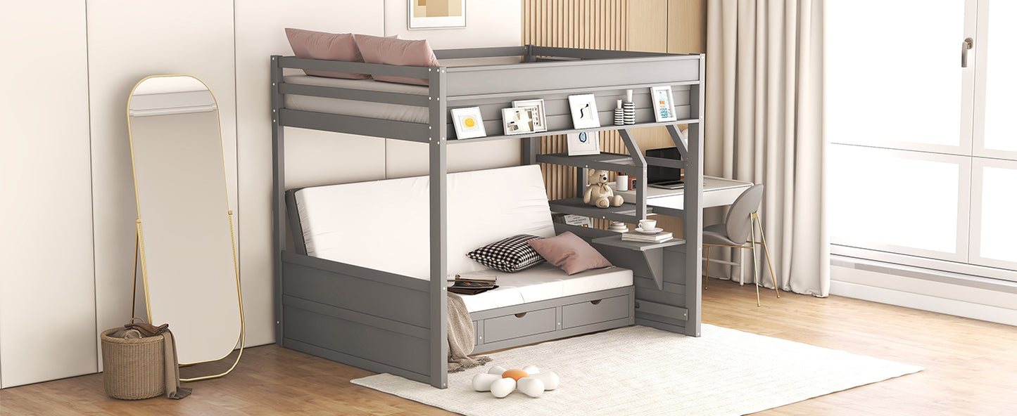 Graywood Convertible Bunk Bed with Storage Staircase and Bedside Table