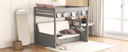 Graywood Convertible Bunk Bed with Storage Staircase and Bedside Table