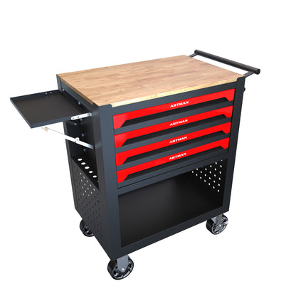 Master 4 Drawers Multifunctional Tool Cart With Wheels and Wooden Top