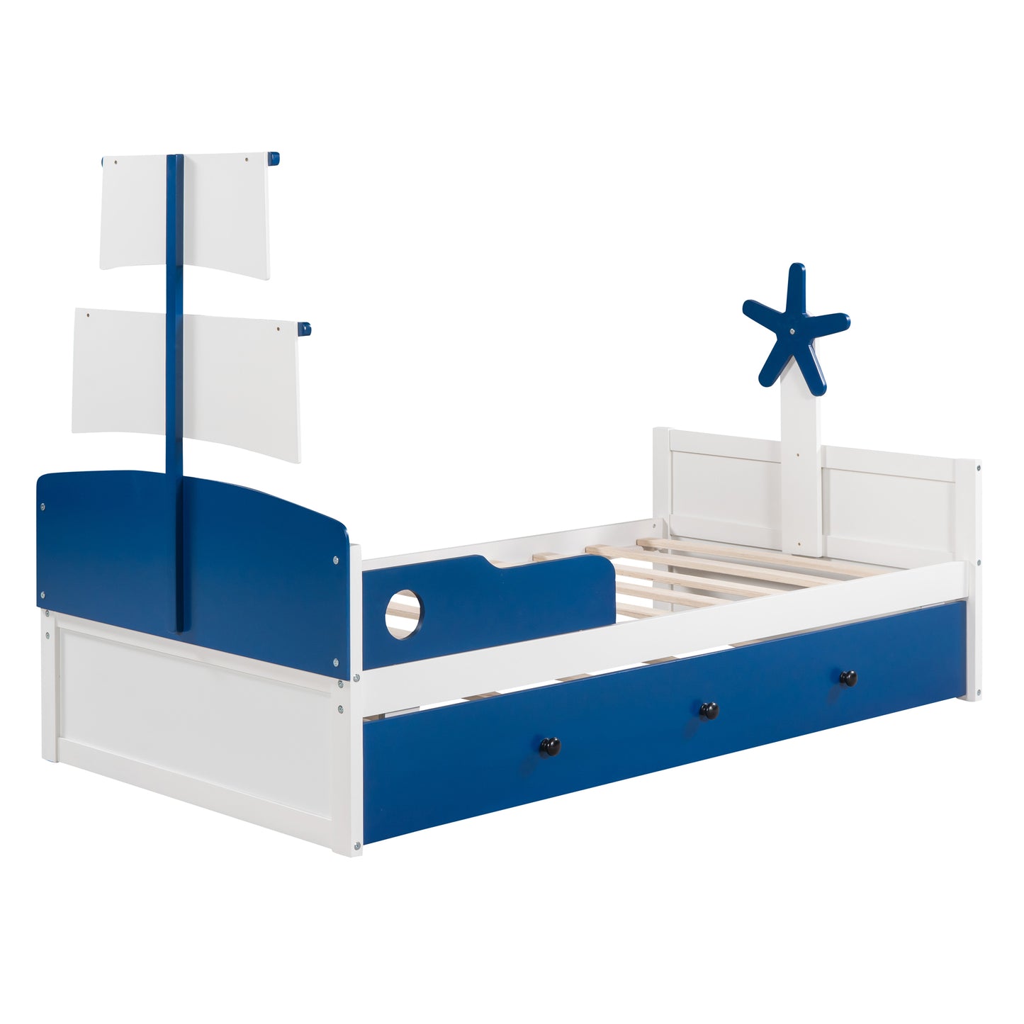 Seaside 3-Piece Bedroom Set: Twin Size Boat Platform Bed and Two Nightstands