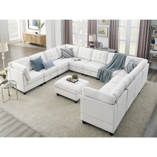 Molly Modular Sectional Sofa Seven Single Chair, Four Corner and One Ottoman - Ivory