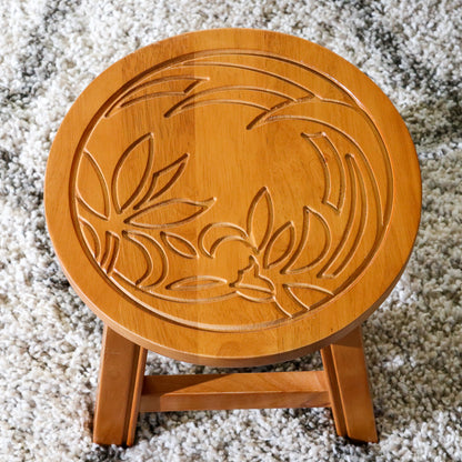 Flora Carved Wooden Step Stool - Natural