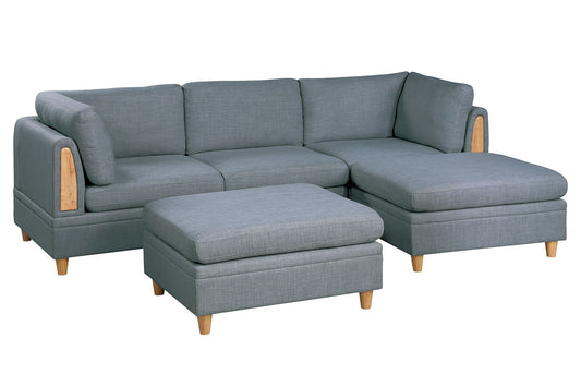 Felix 5pc Modular Sectional Sofa Set 2x Wedges 1x Armless Chair And 2x Ottomans - Steel Gray