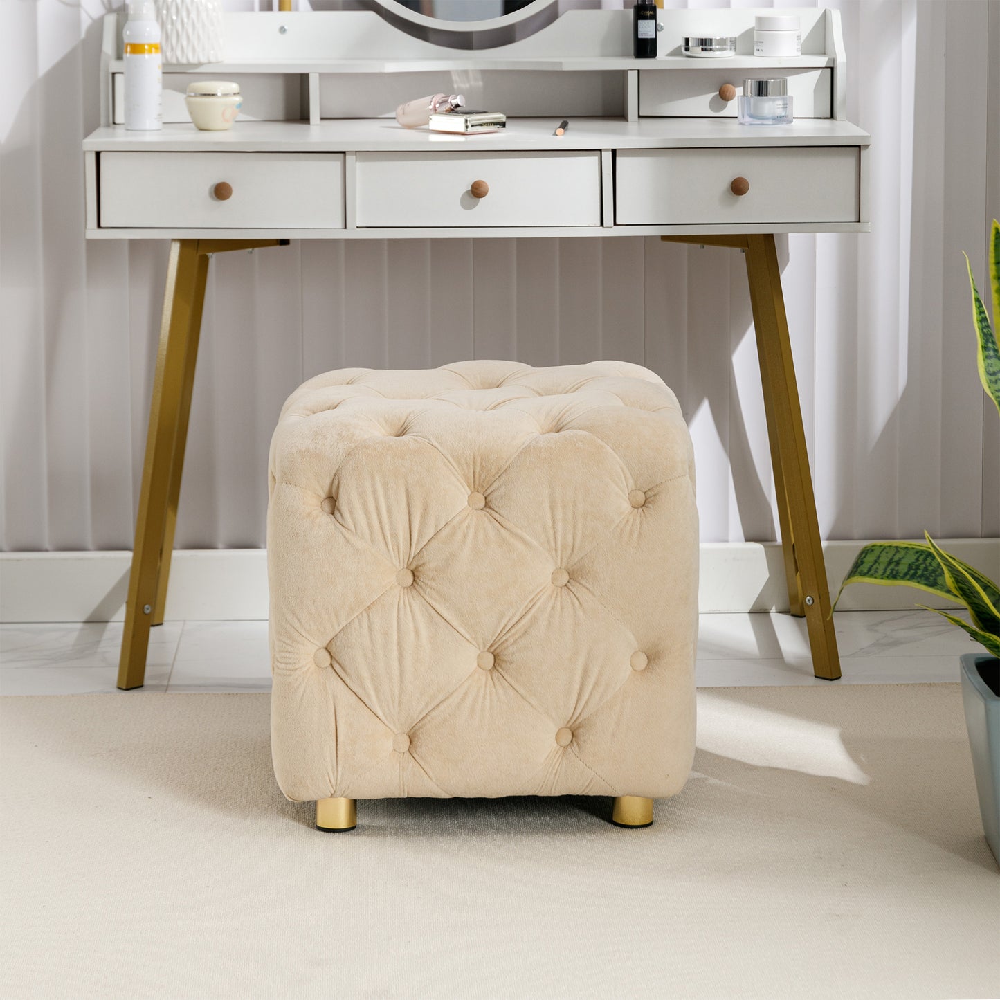 Velvet Upholstered Vanity Seat - Beige