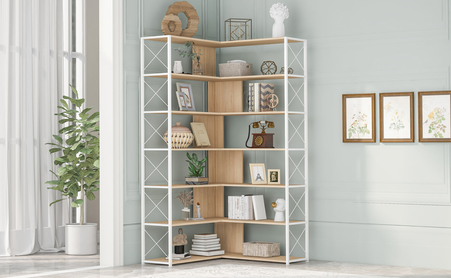 L-Shaped Corner Bookcase - Oak