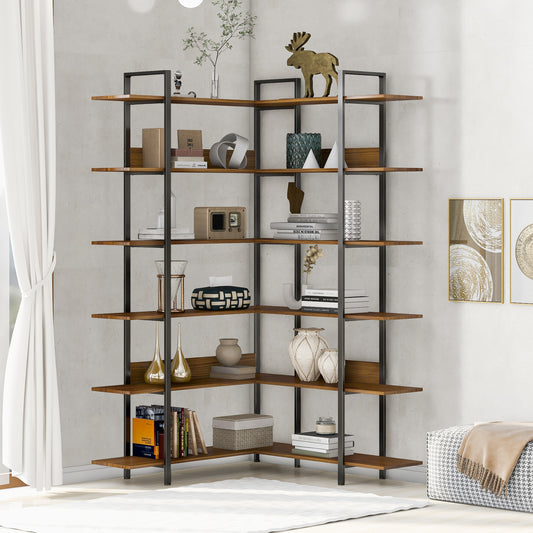 Stainless Steel Frame Corner 6-tier Shelves - Brown