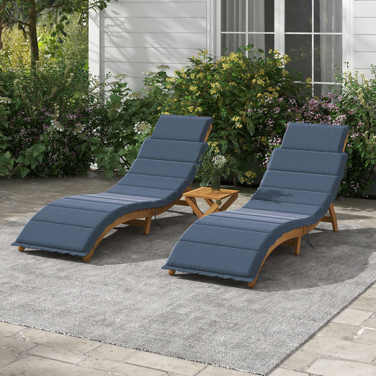 Hays Acacia Chaise Lounge Set with Cushions and Table - Navy
