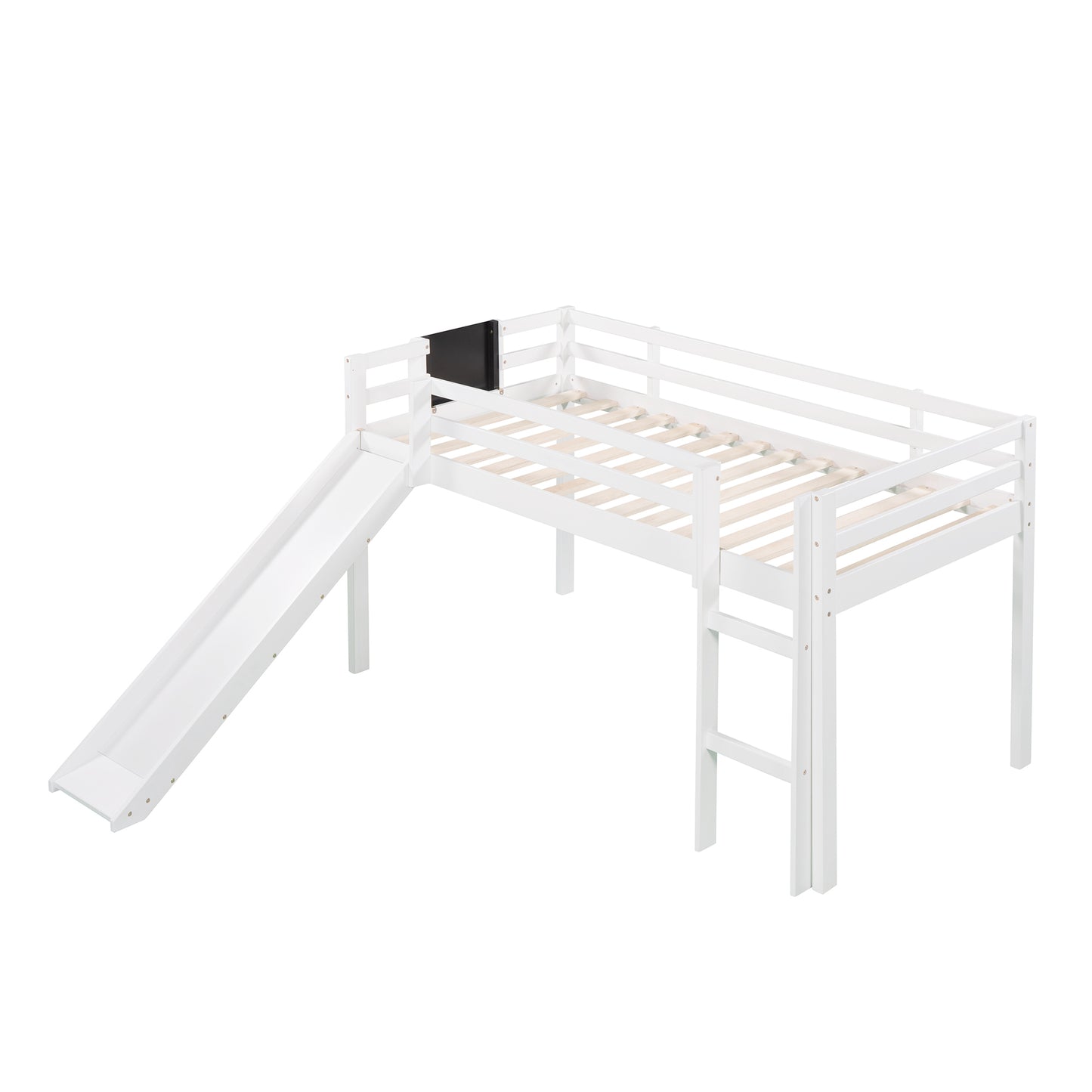 Wonderful White Twin Loft Bed with Slide, Stair and Chalkboard