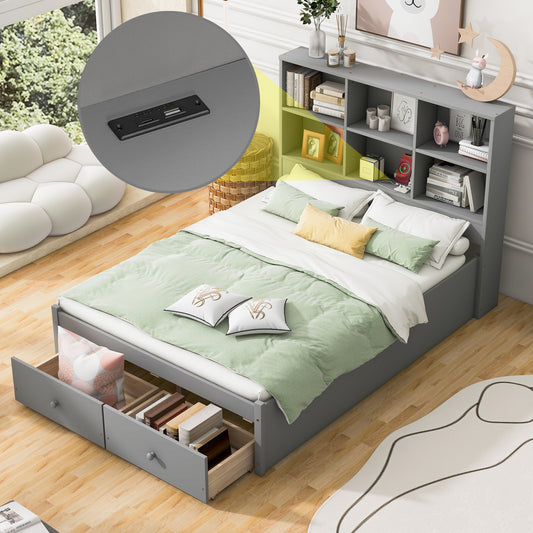 Jazz Full Size Platform Bed w 2 Drawers - Gray