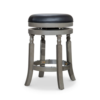 Viva Counter Stool, Weathered Gray Finish, Black Leather Seat