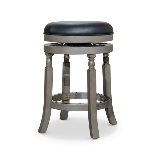 Viva Counter Stool, Weathered Gray Finish, Black Leather Seat