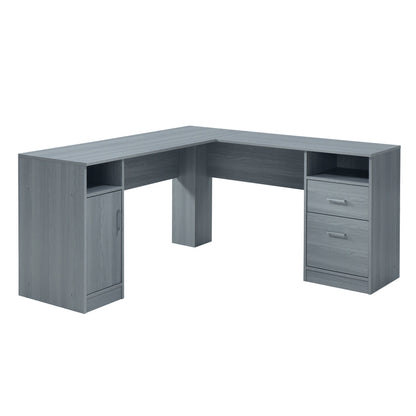 TechMax L-Shape Storage Desk, Slate Grey