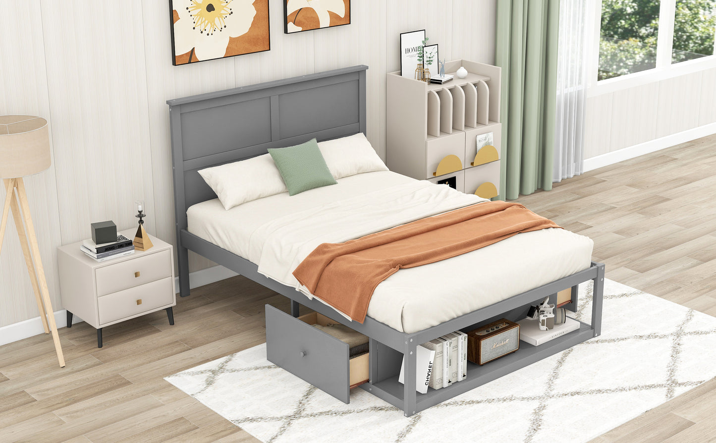 Wave Twin Size Platform Bed Frame - Gray