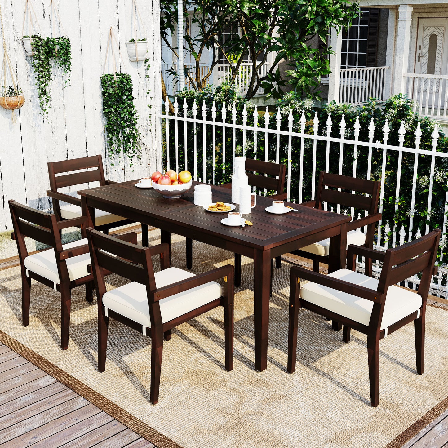 Carver Patio  Acacia Wood Outdoor Dining Table And Chairs Set - Dark Brown