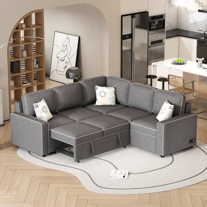 Berg L-Shaped Pull Out Convertible Sleeper Sofa - Dark Gray