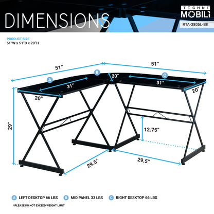 Go Green Woods L-Shaped Glass Computer Desk - Black