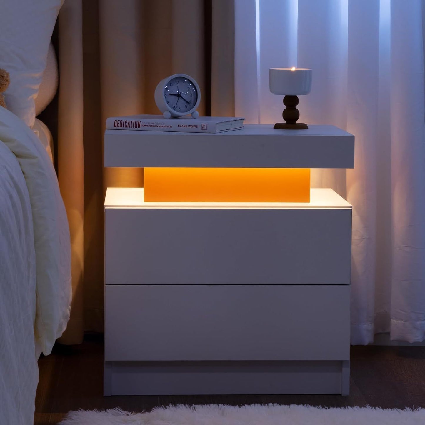 The Gate LED Nightstand with 2 Drawers - Pink+White