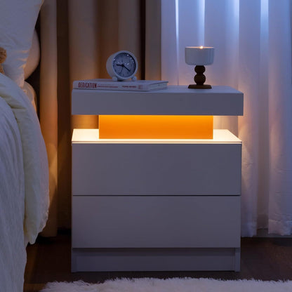 The Gate LED Nightstand with 2 Drawers - Pink+White