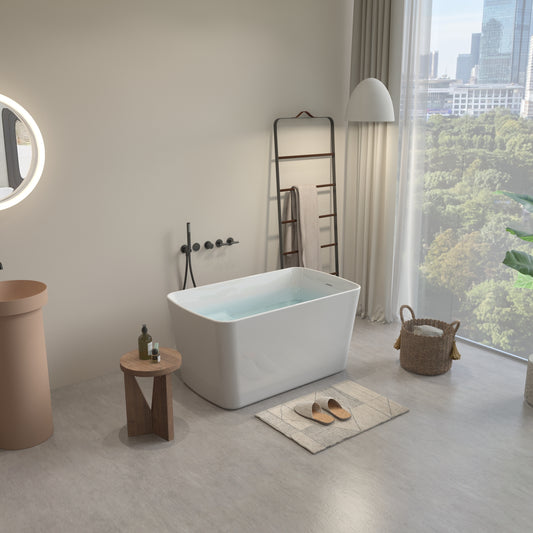 Rinny 49'' Freestanding Japanese Soaking Bathtub with Built-in Seat