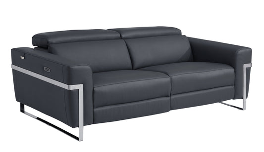 Regal Top Grain Italian Leather Sofa with Power Recliner - Dark Grey