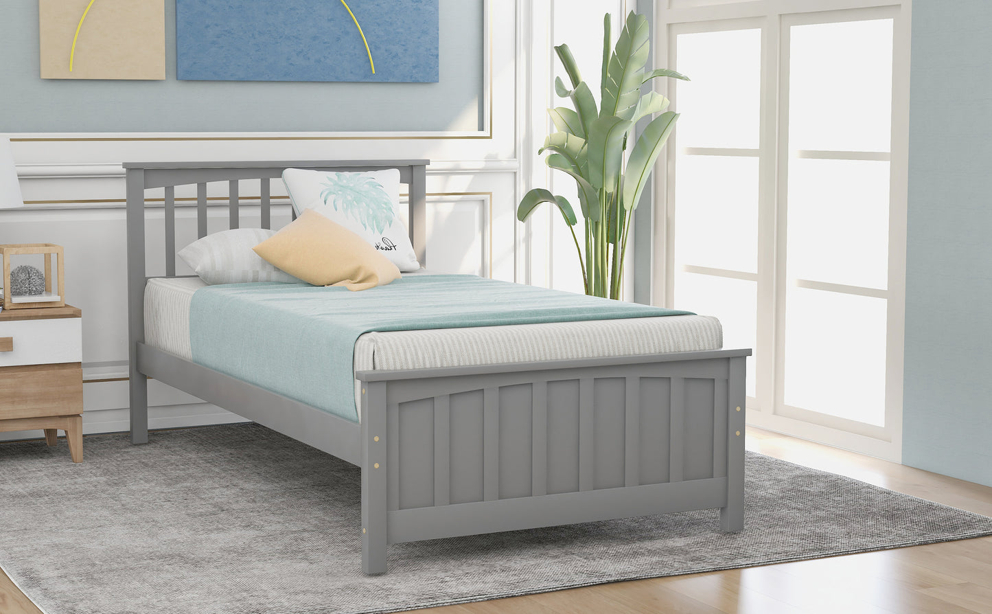 Gray Wood Twin Wood Platform Bed