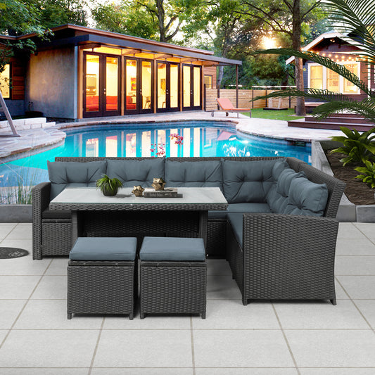 Miles 6 Pc Outdoor Patio Sectional Sofa Set - Black