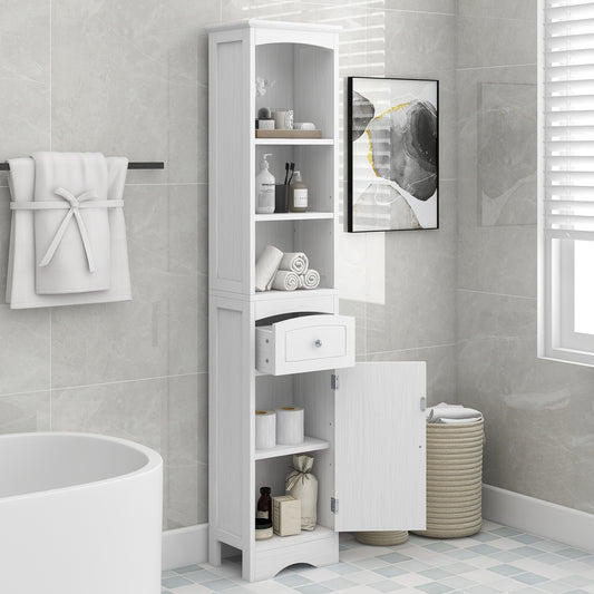 Tower Bathroom Cabinet with Drawer - White