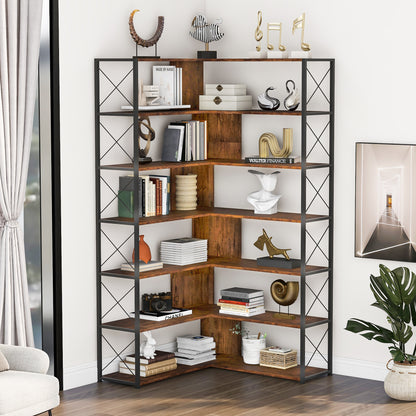 L-Shaped Corner Bookcase - Brown