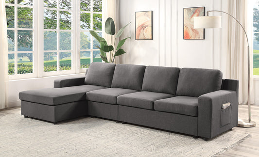 Waylon Linen 4-Seater Sectional Sofa Chaise - Gray