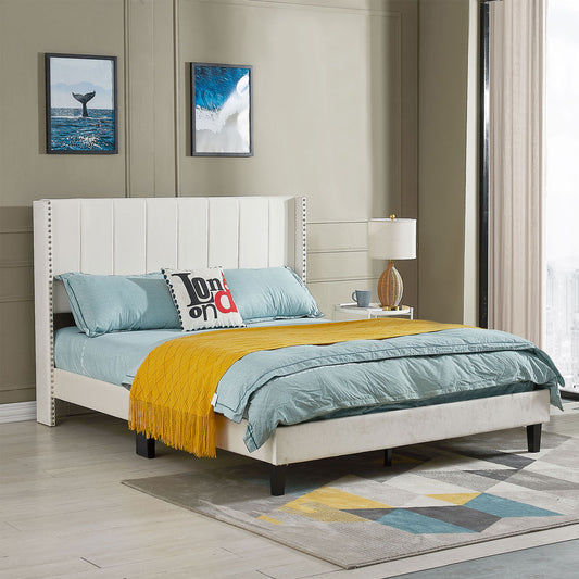 Bazu Queen Size Platform Bed Frame - Beige