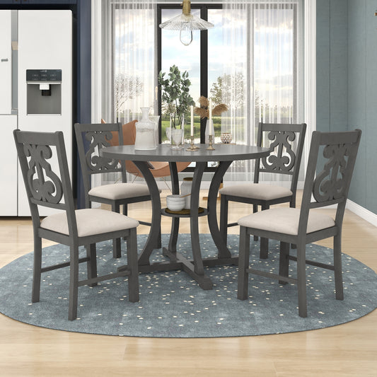 Tristan 5pc Dining Set Round Table 4x Side Chairs - Gray