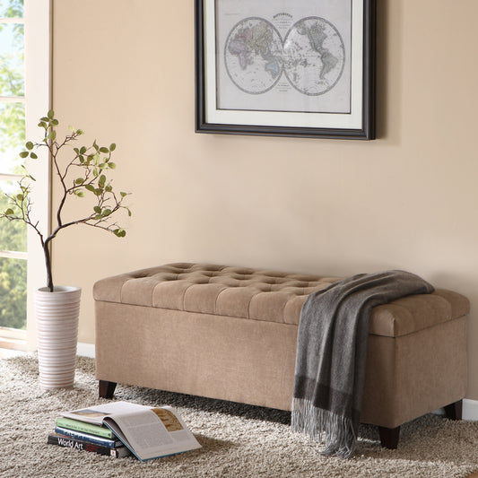 Shandra Tufted Top Storage Bench - Brown