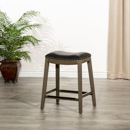 Counter Height Saddle Stool,  Leather Seat