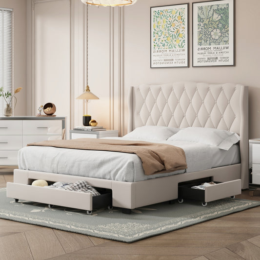 Valencia Queen Size Platform Bed - Beige